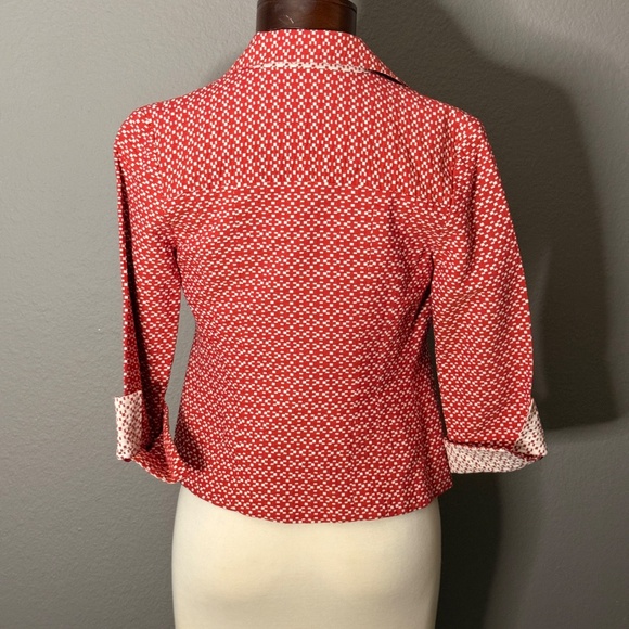 Shin Choi Red White Jacket 3/4 Sleeve 4 Button Clousre Lined Sz 2 - Picture 4 of 6